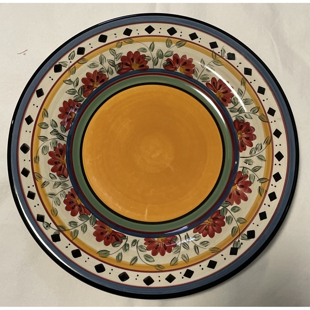 Vintage Pier 1 Alexandria Dinner Plate Hand Painted Earthenware Floral Artsy 11"